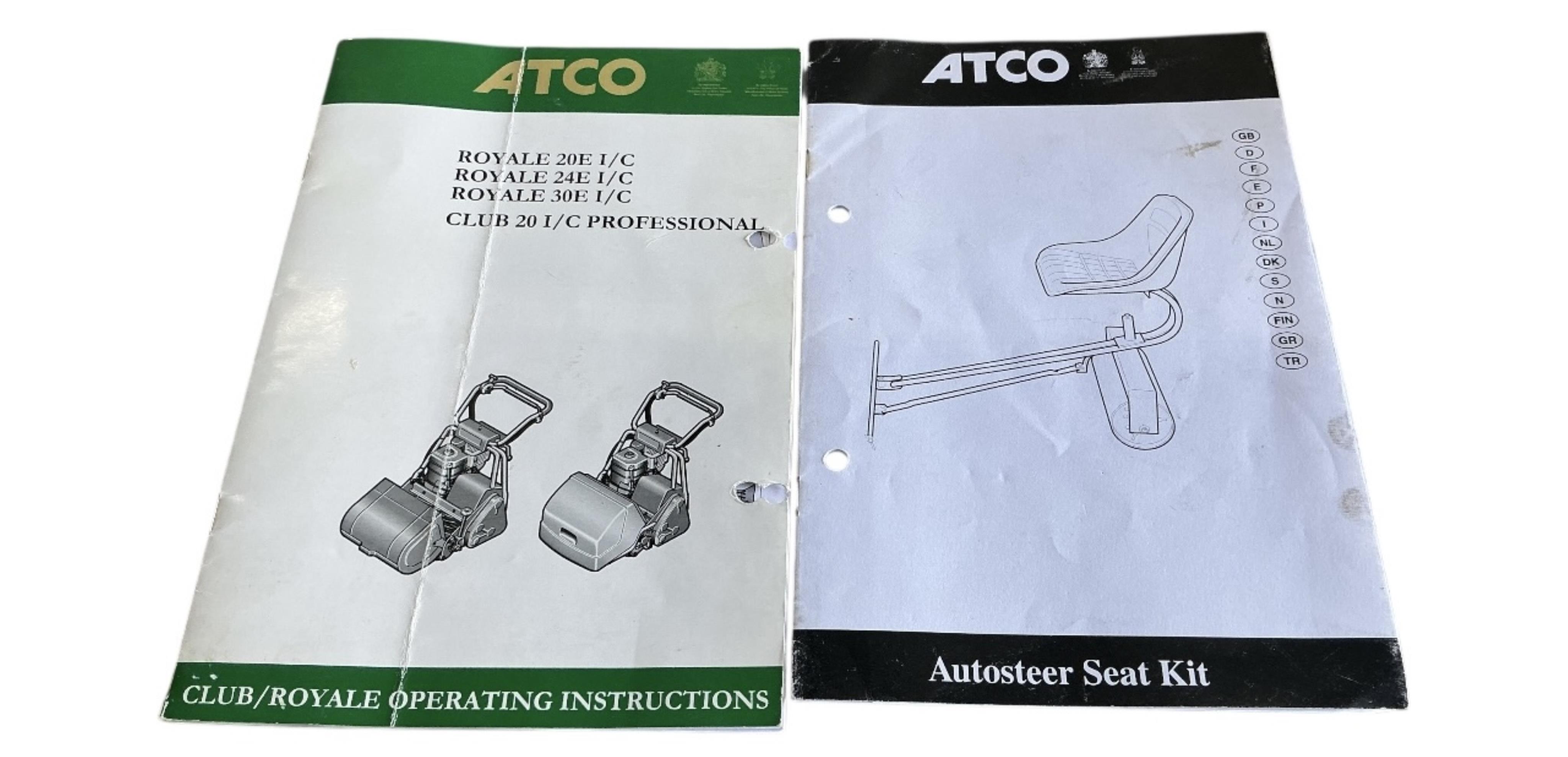 An Atco Royale 24E 6.5 HP 24inch ride on cylinder petrol mower. Serviced annually and in good working order with operating manuals